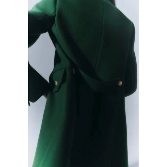 NWT Zara bottle green Manteco wool blend coat with gold statement buttons, XS - Picture 6 of 16